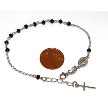 NSA|Rosary bracelet male female 925 miraculous Madonna, cross and black crystal beads 17.00 to 20.00 cm
