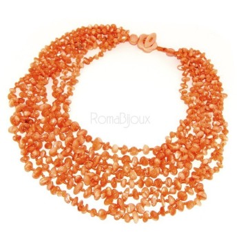 NSA|Collana da Donna collier cleopatra 8 fili madreperla naturale arancio arancione