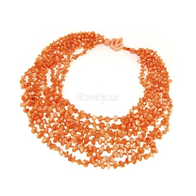 NSA|Collana da Donna collier cleopatra 8 fili madreperla naturale arancio arancione