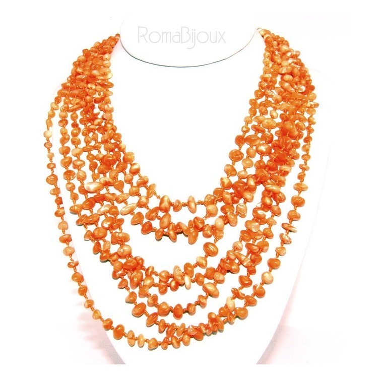 NSA|Necklace by Donna Collier Cleopatra 8 orange natural orange pearl strands
