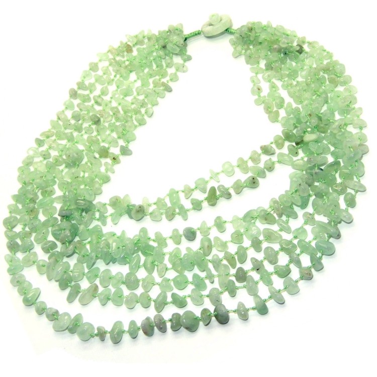 NSA|Cleopatra collier necklace 8 strands light green multistrand chalcedony stones