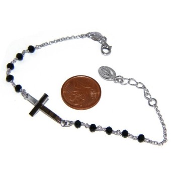 NSA|Bracelet rosary man in 925 miraculous Madonna, convex cross and black crystal. Mis 17.00 - 20:00