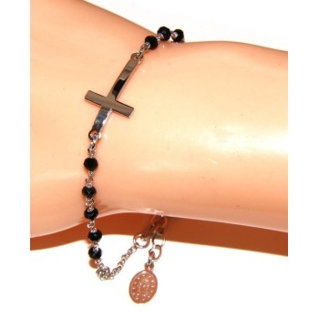 NSA|Bracelet rosary man in 925 miraculous Madonna, convex cross and black crystal. Mis 17.00 - 20:00