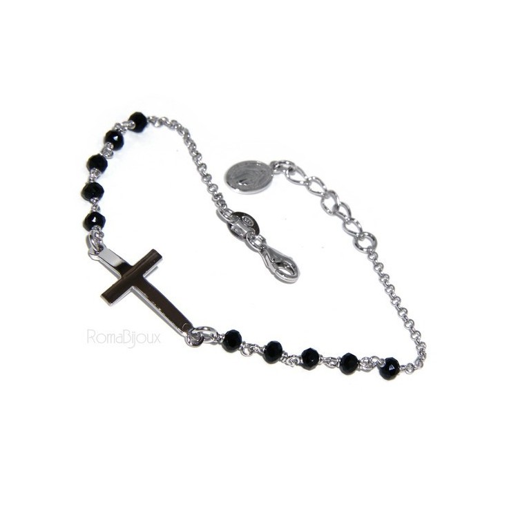 NSA|Bracelet rosary man in 925 miraculous Madonna, convex cross and black crystal. Mis 17.00 - 20:00