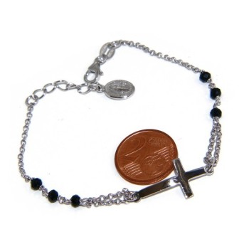 NSA|Bracelet rosary man in 925 miraculous Madonna, convex cross and black crystal. mis 19.50