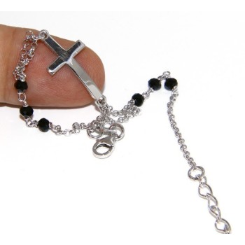 NSA|Bracelet rosary man in 925 miraculous Madonna, convex cross and black crystal. mis 19.50