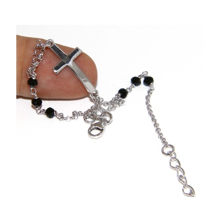 NSA|Bracelet rosary man in 925 miraculous Madonna, convex cross and black crystal. mis 19.50