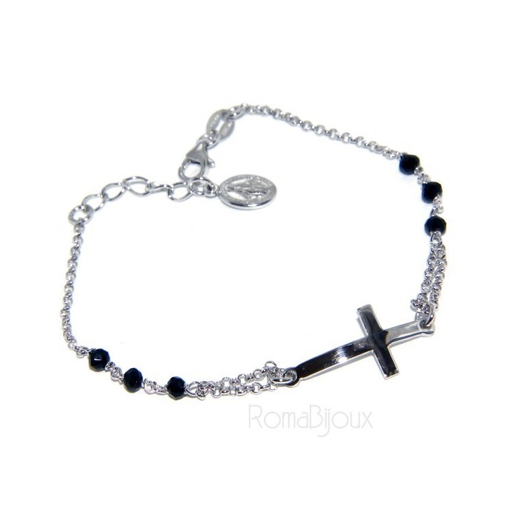 NSA|Bracelet rosary man in 925 miraculous Madonna, convex cross and black crystal. mis 19.50