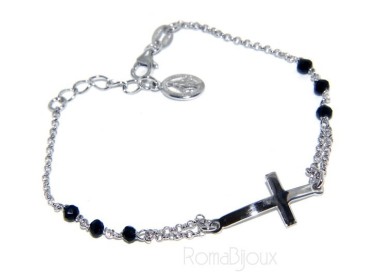 NSA|Bracelet rosary man in 925 miraculous Madonna, convex cross and black crystal. mis 19.50