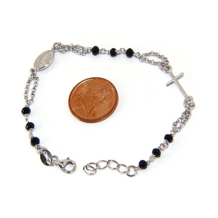 NSA|Rosary bracelet man woman 925 miraculous Madonna, small cross and black crystal. Mis. 16.50 to 19.00