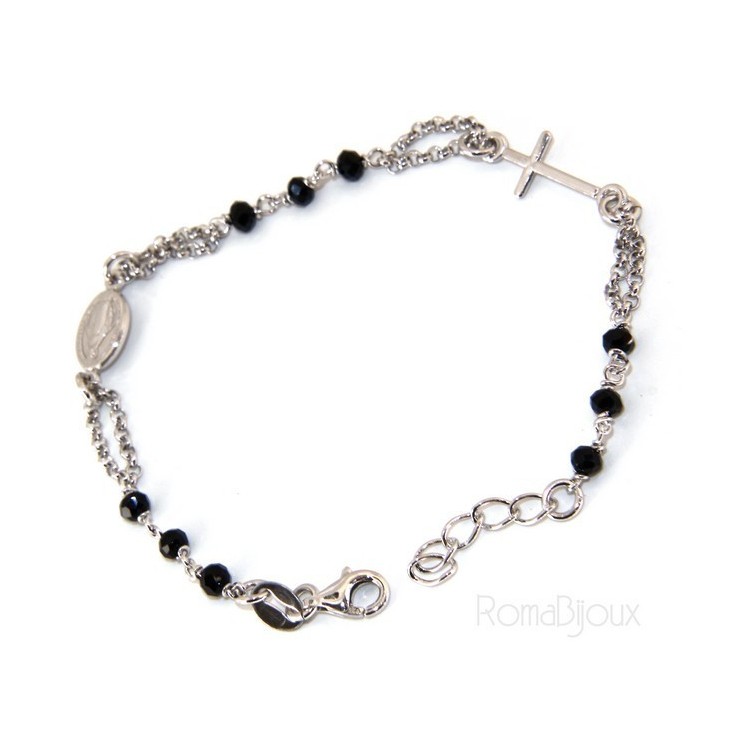 NSA|Rosary bracelet man woman 925 miraculous Madonna, small cross and black crystal. Mis. 16.50 to 19.00