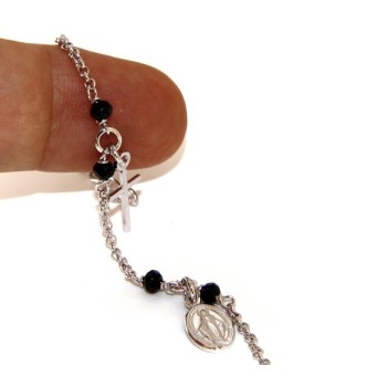 NSA|Rosary bracelet man woman 925 black crystal cross pendants miraculous Madonna cm 16,50 19,00