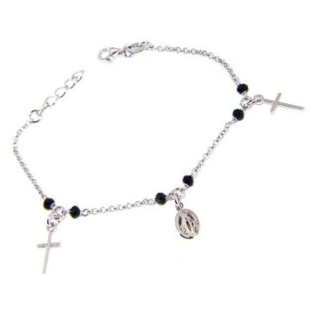 NSA|Rosary bracelet man woman 925 black crystal cross pendants miraculous Madonna cm 16,50 19,00