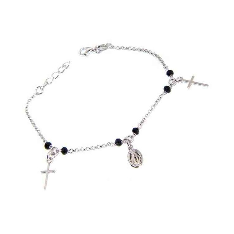 NSA|Rosary bracelet man woman 925 black crystal cross pendants miraculous Madonna cm 16,50 19,00