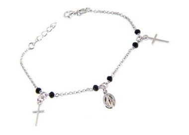 NSA|Rosary bracelet man woman 925 black crystal cross pendants miraculous Madonna cm 16,50 19,00