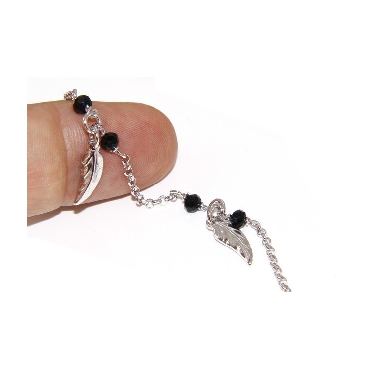 NSA|Bracelet rosary woman working in 925 black crystal pendants leaves
