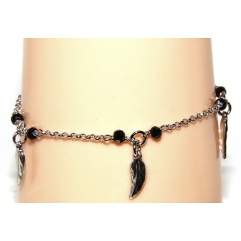 NSA|Bracelet rosary woman working in 925 black crystal pendants leaves