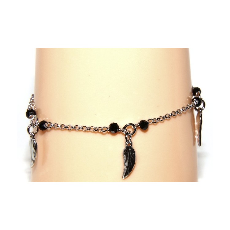 NSA|Bracelet rosary woman working in 925 black crystal pendants leaves