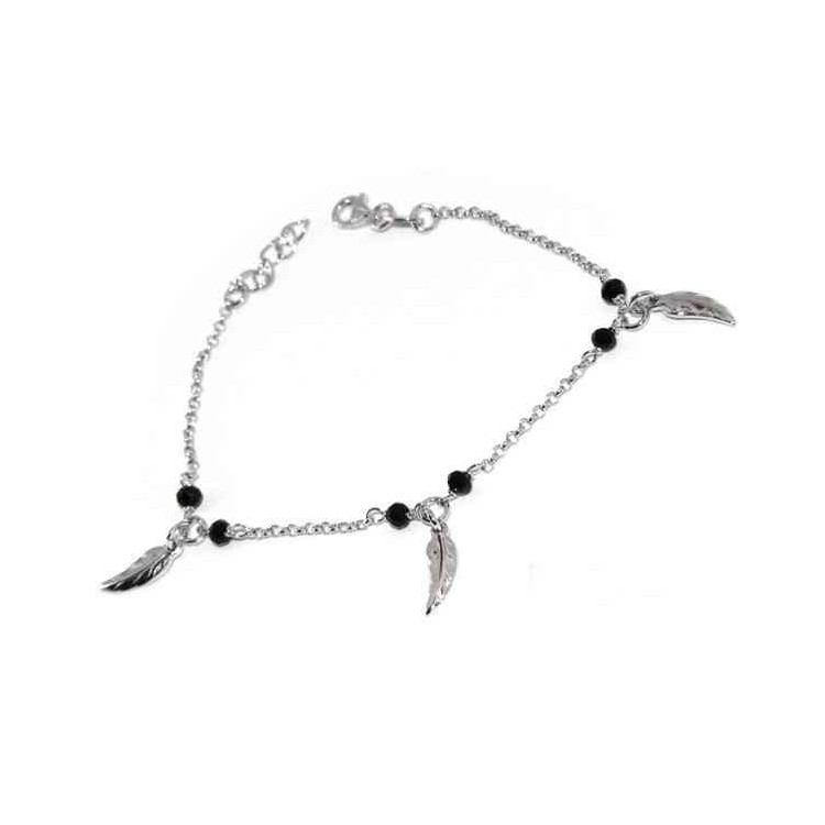 NSA|Bracciale Argento 925 cristallo nero , ciondoli foglie