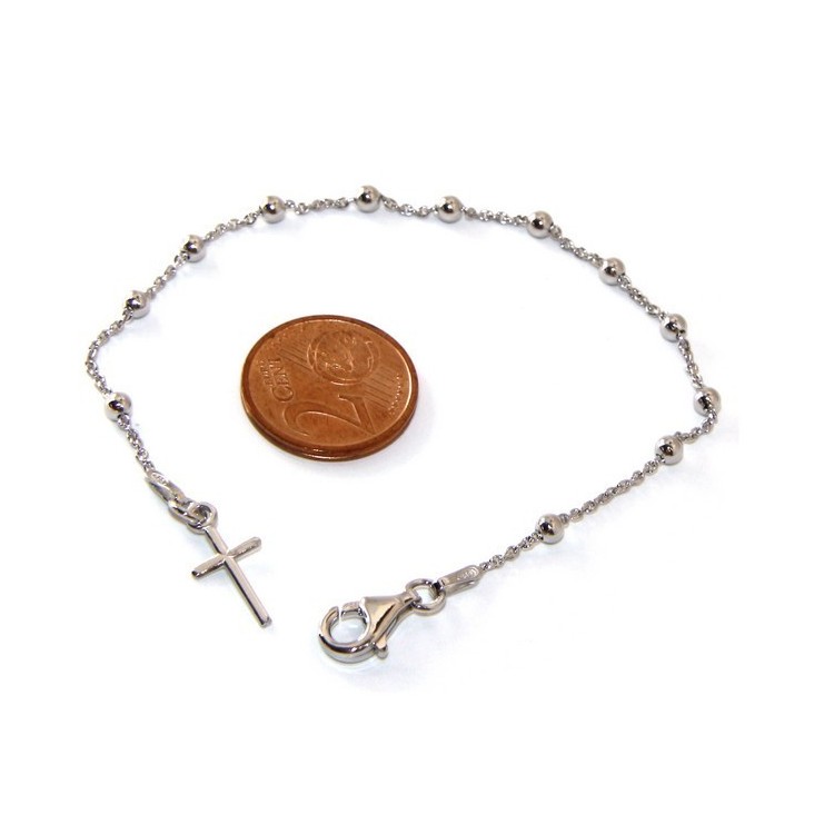 NSA|Rosary bracelet man or woman in 925 smooth rod white gold or yellow cross along short