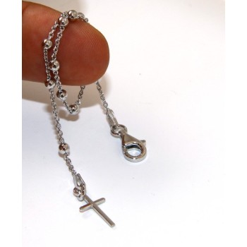 NSA|Rosary bracelet man or woman in 925 smooth rod white gold or yellow cross along short