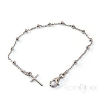 NSA|Rosary bracelet man or woman in 925 smooth rod white gold or yellow cross along short