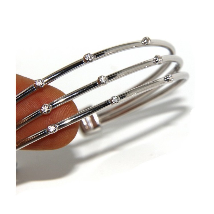 NSA|SILVER 925: Bracelet opened slave women 3 natural zircons file bright white