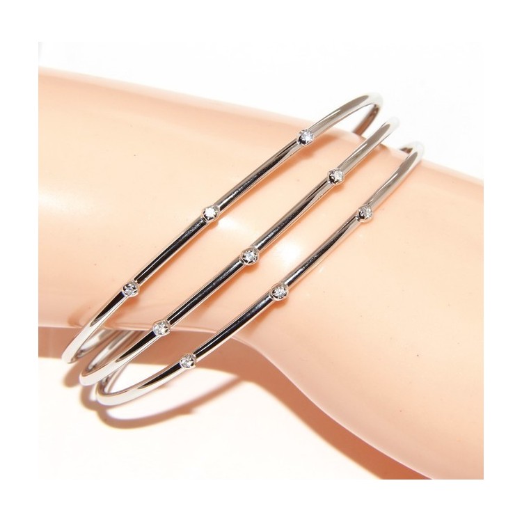 NSA|SILVER 925: Bracelet opened slave women 3 natural zircons file bright white