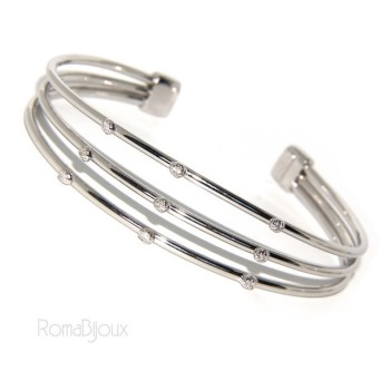 NSA|ARGENTO 925 : Bracciale donna schiava aperto 3 file zirconi bianchi naturali brillante