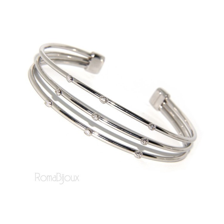 NSA|SILVER 925: Bracelet opened slave women 3 natural zircons file bright white