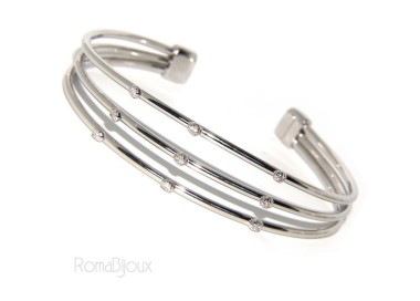 NSA|ARGENTO 925 : Bracciale donna schiava aperto 3 file zirconi bianchi naturali brillante