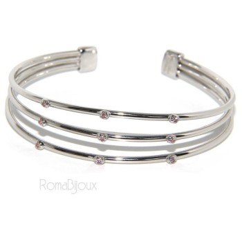 NSA|SILVER 925: Bracelet opened slave women 3 natural zircons file bright pink