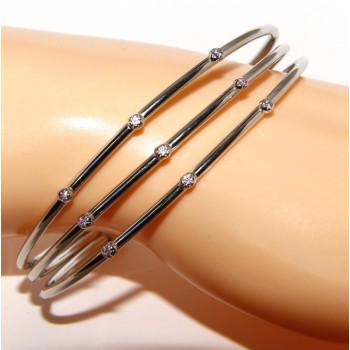 NSA|SILVER 925: Bracelet opened slave women 3 natural zircons file bright pink