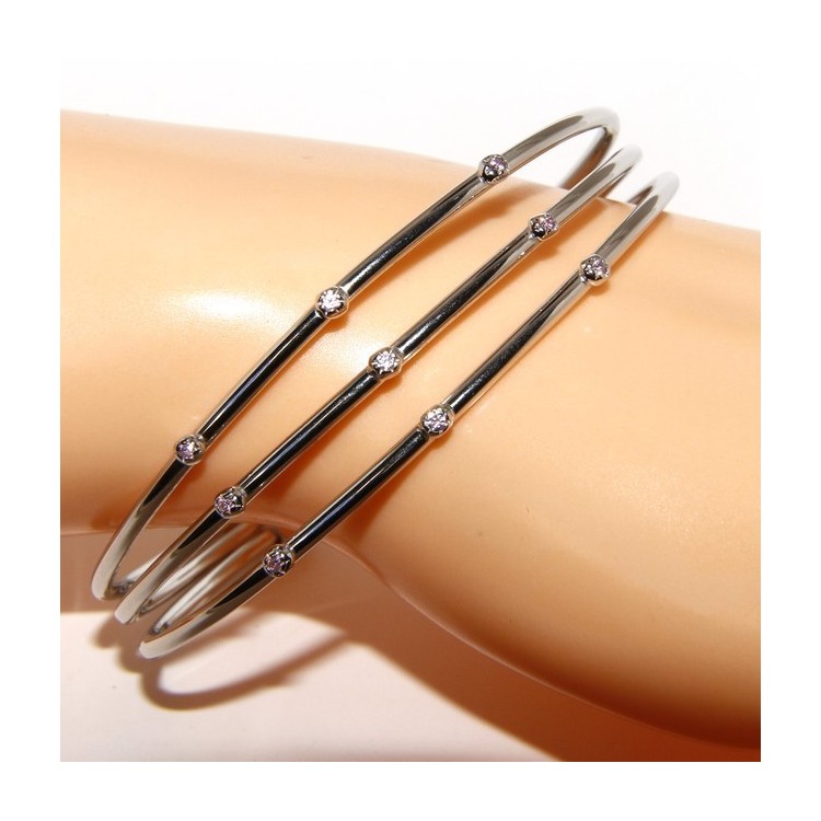 NSA|ARGENTO 925 : Bracciale donna schiava aperto 3 file zirconi rosa naturali brillante