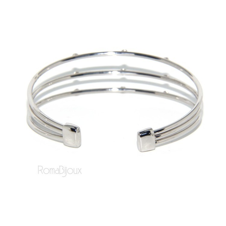 NSA|ARGENTO 925 : Bracciale donna schiava aperto 3 file zirconi rosa naturali brillante