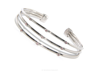NSA|ARGENTO 925 : Bracciale donna schiava aperto 3 file zirconi rosa naturali brillante