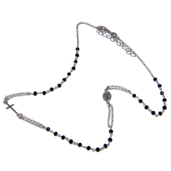 NSA|Rosary Necklace 925 Silver Man With black crystal cross madonna 45 + 5 cm