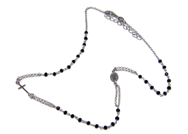 NSA|Collana Rosario a giro Argento 925 cristallo nero e madonna