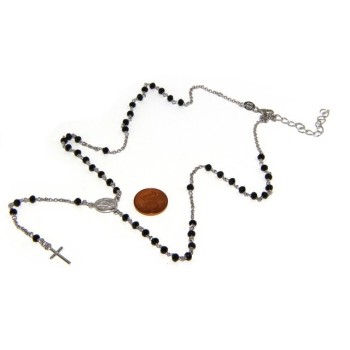NSA|Rosary necklace man 925 With black crystal 3 / 3.5 mm cross and madonna image 49 + 5