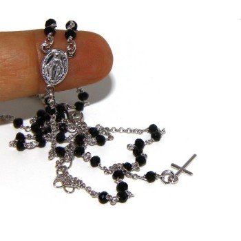 NSA|Rosary necklace man 925 With black crystal 3 / 3.5 mm cross and madonna image 49 + 5