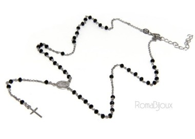 NSA|Rosary necklace man 925 With black crystal 3 / 3.5 mm cross and madonna image 49 + 5