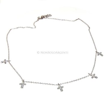 NSA|Argento 925 : Collana Collier donna 5 pendenti a giro croce con pavè zirconi aquamarine light