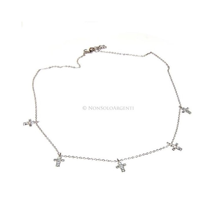 NSA|Argento 925 : Collana Collier donna 5 pendenti a giro croce con pavè zirconi aquamarine light