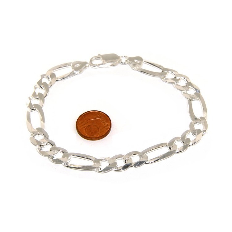 NSA|SILVER 925: Bracelet 8.5mm massive man chain Figaro 3 + 1 bleached 21 cm