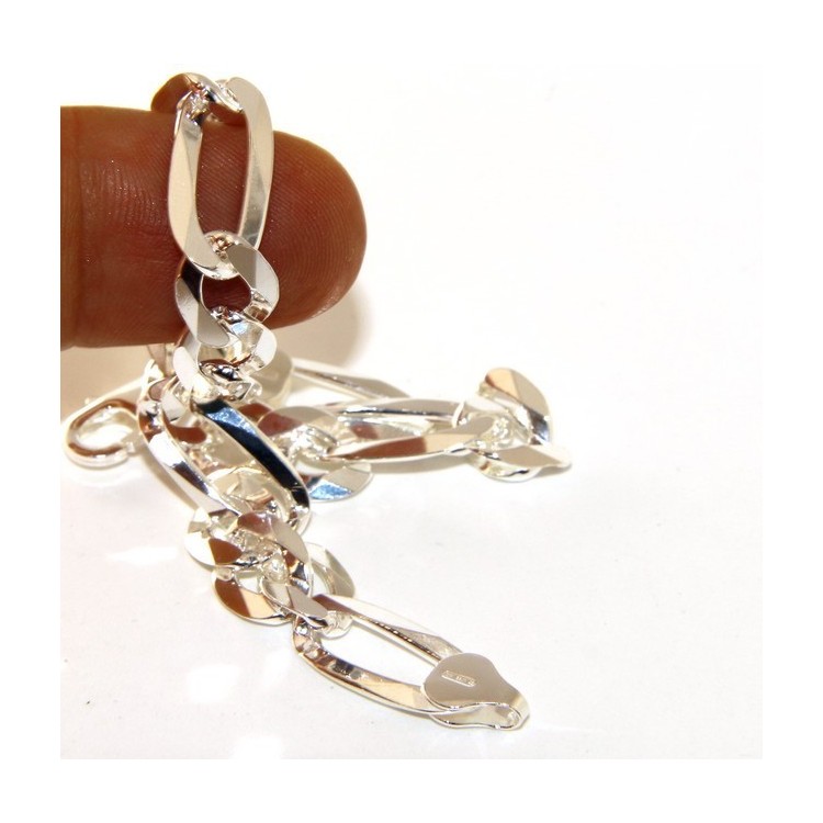 NSA|SILVER 925: Bracelet 8.5mm massive man chain Figaro 3 + 1 bleached 21 cm