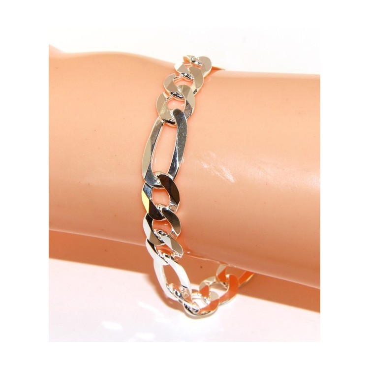 NSA|ARGENTO 925 : Bracciale uomo massiccio catena da 8,5 mm figaro 3 + 1 sbiancata 21 cm