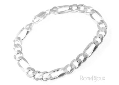 NSA|ARGENTO 925 : Bracciale uomo massiccio catena da 8,5 mm figaro 3 + 1 sbiancata 21 cm