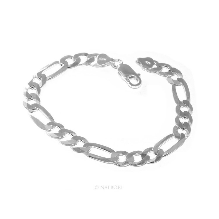 NSA|ARGENTO 925 : Collana o Bracciale uomo catena da 7,5 mm figaro 3 + 1 sbiancata