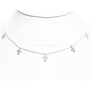 NSA|Argento 925 : Collana Collier donna 5 pendenti a giro croce con pavè zirconi aquamarine light