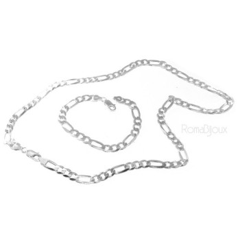 NSA|ARGENTO 925 : Collana o Bracciale uomo catena da 7,5 mm figaro 3 + 1 sbiancata